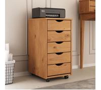 Caisson de bureau LAGOS meuble de rangement sur roulettes avec 5 tiroirs, en pin massif couleur chêne