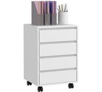 Caisson de bureau rangement bureau sur roulettes 4 tiroirs coulissants MDF aspect bois blanc Blanc G