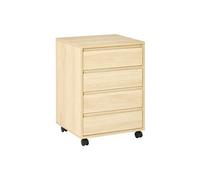 Caisson de bureau rangement bureau sur roulettes 4 tiroirs coulissants MDF aspect bois clair