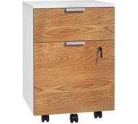 HOMCOM Caisson de Bureau 2 tiroirs 4 roulettes 42x40x60 cm Blanc et Naturel | Meuble de Rangement, 2 Barres de Suspension Dossier Suspendu, Verrouillable, 2 Clés
