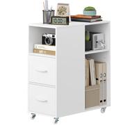 Caisson de bureau sur roulettes blanc - WOLTU - 2 tiroirs - 3 casiers ouverts - Étagère latérale réglable sur 3 niveaux