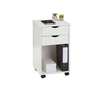 Caisson de bureau sur roulettes KANO, avec 2 tiroirs, en pin massif lasuré blanc