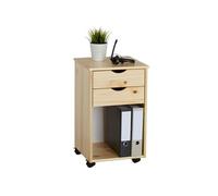 IDIMEX Caisson de Bureau Kano, Meuble de Rangement sur roulettes avec 2 tiroirs et 1 Niche, en pin Massif Naturel