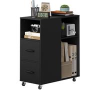 Caisson de bureau sur roulettes noir - WOLTU - 2 tiroirs - 3 casiers ouverts - Étagère latérale réglable sur 3 niveaux