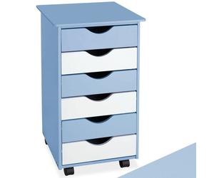 Caisson de bureau - TECTAKE - Desserte en bois avec 4 roulettes pivotantes et 6 tiroirs 65 x 36 x 40 cm - Bleu