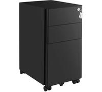 Caisson de Bureau - VASAGLE - Placard de Rangement Mobile - Noir - 30 x 46 x 59,2 cm - Avec Roulettes et Serrure