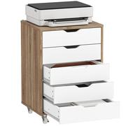 Caisson de bureau - Vinsetto - sur roulette - 5 tiroirs avec poignées encastrées - panneau de particules - 47,5x39,5x67,5cm - chêne
