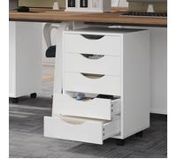Caisson de Bureau - WOLTU - Meuble de Rangement Mobile 5 Tiroirs - Bois d'Ingénierie - Blanc W0ATT0650