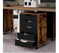 Caisson de Bureau - WOLTU Meuble de Rangement Mobile 5 Tiroirs - Bois d'Ingénierie - Marron Rustique