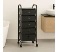 Caisson de rangement sur roulettes GINA, colonne de 5 tiroirs et 1 étagère pour salle de bain ou bureau, noir et métal