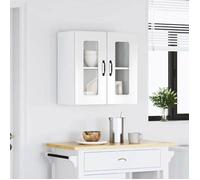 Caisson haut cuisine Blanc - LEMON® Meuble mural de cuisine avec porte vitrée ""Kalmar"" - avec rangement - Bois d'ingénierie - Blanc