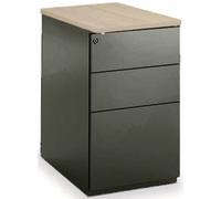Caisson métal hauteur bureau L.42 x P.60 x H.72 cm - Corps Noir - Top Chêne