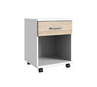 Caisson mobile à tiroirs coloris Blanc, rechampis imitation chêne - longueur 46 x hauteur 58 x profondeur 40 cm--