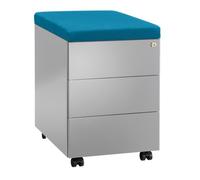 Caisson mobile métal 3 tiroirs aluminium avec coussin turquoise - Caissons mobiles - Bruneau