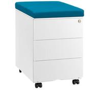 Caisson mobile métal 3 tiroirs blanc avec coussin turquoise - Caissons mobiles - Bruneau