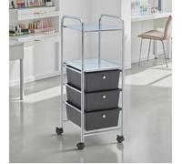 IDIMEX Caisson sur roulettes GINA Chariot avec 3 tiroirs en Plastique Noir et 2 étagères, Meuble de Rangement pour Salle de Bain en métal chromé