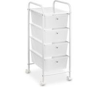 Caisson sur roulettes GINA chariot avec 4 tiroirs en plastique blanc transparent et 1 étagère, rangement salle de bain métal blanc