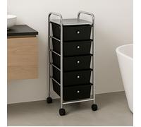 IDIMEX Caisson sur roulettes GINA Chariot avec 5 tiroirs en Plastique Noir et 1 étagère, Meuble de Rangement pour Salle de Bain en métal chromé