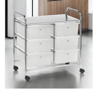 Caisson sur roulettes GINA chariot avec 6 tiroirs en plastique blanc transparent et 1 étagère, rangement salle de bain