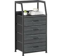 CAIYUN Table de Chevet, Commode 4 Tiroirs, Meuble de Rangement à Tiroirs en Tissu, pour Chambre à Coucher, Couloir, Entrée, Salon, Cadre en Métal, Dessus en Bois d'Ingénierie - 41 x 29 x 72 cm, Noir