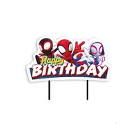 dekora - Cake Topper Spidey Happy Birthday 17,5 × 15 cm - Décoration pour gâteau d'enfant Marvel officielle, décoration en papier plastifié avec baguettes de qualité alimentaire