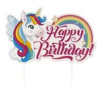 dekora - Décoration de Gâteau d'Anniversaire Licorne Tesia Cake Topper Happy Birthday en Papier - 17,5 x 15 cm