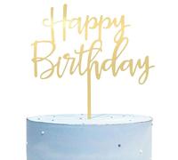 Cake Topper Happy Birthday, Happy Birthday Decoration Gateau, Décoration de Gâteau d'anniversaire en Acrylique Miroir pour Hommes Femmes Garçons Filles (Or)