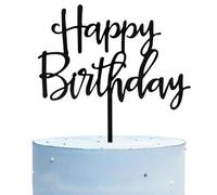 Cake Topper Happy Birthday, Happy Birthday Decoration Gateau, Décoration de Gâteau d'anniversaire en Acrylique Miroir pour Hommes Femmes Garçons Filles (Noir)
