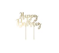 PartyDeco Décoration pour gâteau « Happy Birthday » dorée métallisée en carton 22,5 cm