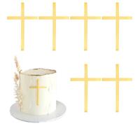 Cake Toppers Croix Dorée Acrylique, Lot De 6, Décoration Gâteau Communion Et Baptême, Réutilisable 10 cm