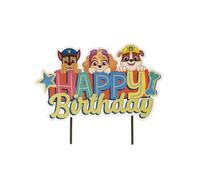 Dekora Design – Décoration de gâteau Pat'Patrouille en papier Happy Birthday 17,5 x 15 cm Jaune