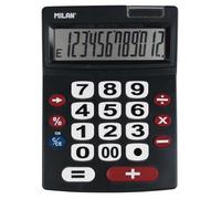Milan Calculatrice électronique 151712BL – 12 chiffres, touches grandes, noire (22,5 x 14 x 3 cm)