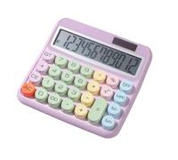 Calculatrice mécanique 12 chiffres grand écran LCD grand bouton rond inclinable à 15 ° couleur bonbon double alimentation calculatrice adaptée pour le bureau, l'école, la maison, pour enfants