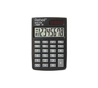 Rebell Calculatrice de poche RE-SHC108 – Écran LCD 8 chiffres, solaire, racines, 3 mémoires – Noir