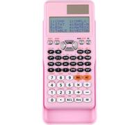 Calculatrice Scientifique à 417 Fonctions, Couvercle de Protection, Panneau Solaire, Batterie LR44, Taille Standard, Dimensions 16,5 x 8 x 1,5 cm, écran LCD 96 x 31 Pixels, légère (Rose)