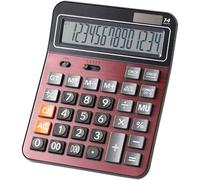 Calculatrice standard de grande taille avec affichage à 14 chiffres, double alimentation, panneau métallique et fonctions complètes