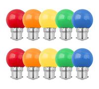 Caldarax Lot de 10 Ampoule Couleur LED B22 1W, Ampoule à Baïonnette Colorées, Équivalent Incandescence 10W, Ampoule G45 Mini Globe, Rouge Vert Bleu Orange Jaune, pour Mariages, Halloween, Noël