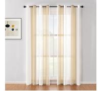 Caldion 2 Pièces de Rideaux Voilage Blanc et Beige 140x240 cm Fils Teints Rayé à Oeillets Rideau Tamisant Grande Hauteur Élégant