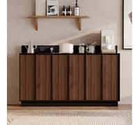 Caldion Buffet avec prise portable, armoire de cuisine avec 2 portes et 3 tiroirs, commode pour salon, armoire de cuisine, buffet avec tiroirs, 140 x 38,9 x 80 cm, marron foncé et noir