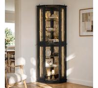Caldion Vitrine avec 8 éclairages LED - Vitrine avec 2 Portes en Verre - Design Pop-up - Vitrine en Verre avec 6 étagères - pour Salon - Verre trempé - 80 x 40 x 175 cm - Noir