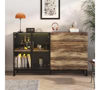 Caldion Vitrine avec éclairage LED 8 Couleurs - Vitrine en Verre avec 2 Portes en Verre et 4 tiroirs - Design Pop-up - pour Collections - 160 x 41 x 95 cm - Noir et Couleur Bois