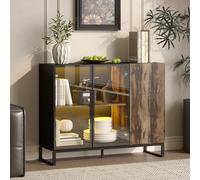 Caldion Vitrine avec éclairage LED 8 couleurs - Vitrine en verre avec 3 portes en verre pour collections - Armoire en verre avec étagères - Design pop-up - 120 x 41 x 95 cm - Noir et bois