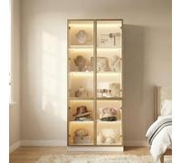 Caldion Vitrine en Verre 200cm pour Collection éclairage LED Armoire vitrée Haute avec 2 Portes 5 étagères