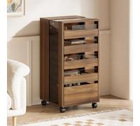 Caldion Vitrine en Verre - Buffet - Table d'appoint - avec 5 tiroirs - Marron - 40 x 40 x 81 cm
