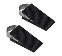 Cale-porte lot de 4, caoutchouc, acier inox, antidérapant, butoir pour sol, HLP : 3 x 5 x 12 cm, noir/argenté