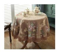 Calefee Nappe Mariage Ronde 200cm, Nappe Anti Tache Chenille Jacquard Floral Vintage avec Pompons Nappe pour Salle à Manger Lavable