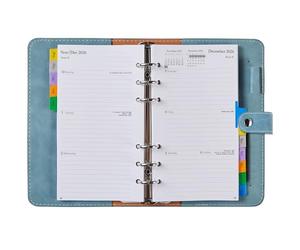 Calendrier 2026-2027 rechargeable, format A6, 1 semaine, 2 pages avec onglets, couverture souple en polyuréthane, petit agenda scolaire à anneaux (août-juille), agenda de poche