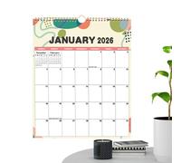 Calendrier 2026 - Calendrier mural mensuel pour 12 mois - Agenda quotidien - Pour l'école, la maison, la, la salle de classe, les enseignants, les adultes, les femmes, les hommes, le travail