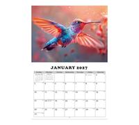 Calendrier 2026 en forme de colibri - Calendrier mensuel, planificateur mural, janvier 2026 à janvier 2027 pour les amateurs de nature, les amateurs d'oiseaux, la maison, le salon, l'étude, le bureau