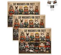 Calendrier 2027 de photos de chats drôles (3pcs) | Calendrier mural chat criminel du jour avec 12 portraits hilarants de chats et crimes drôles, pour les amoureux des chats
